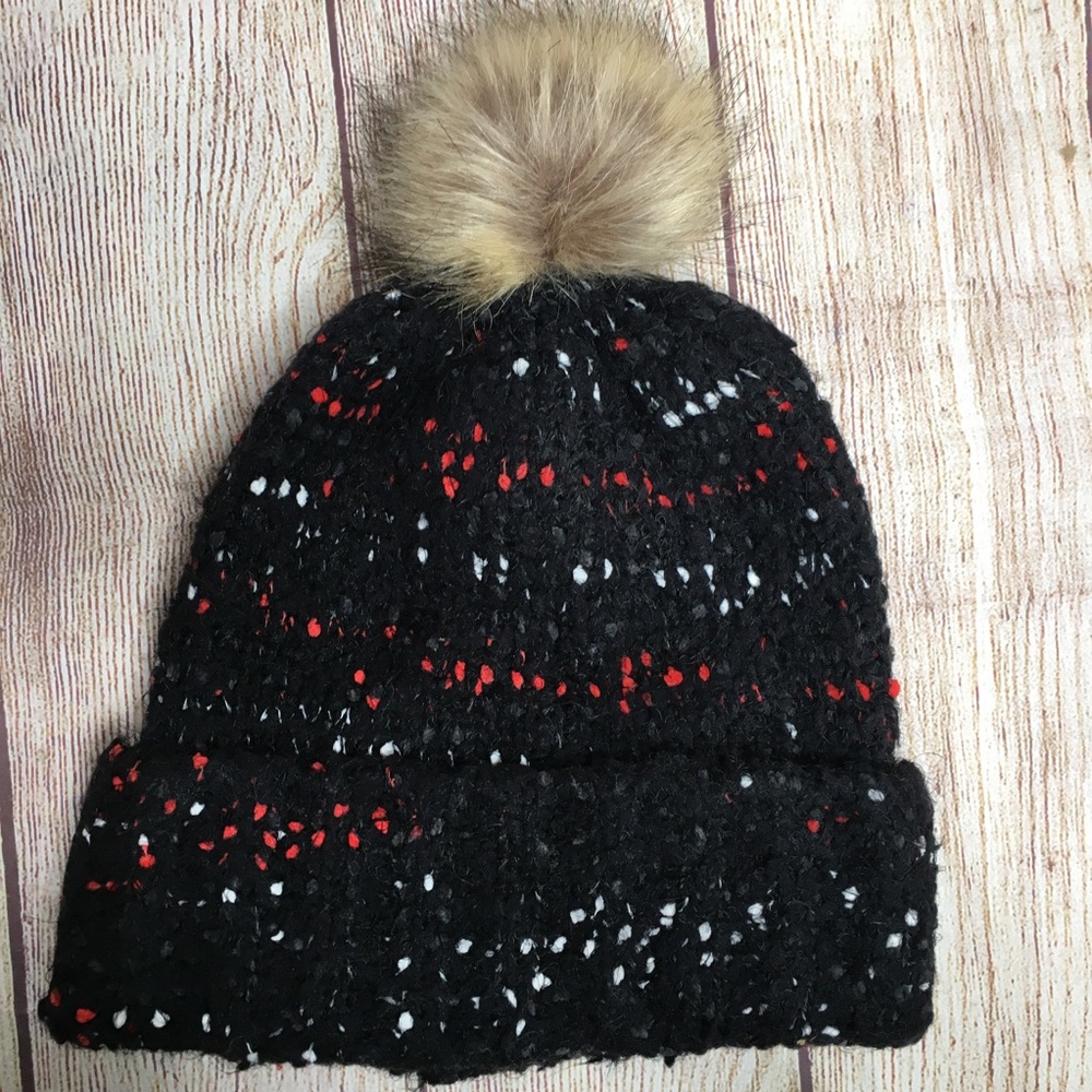 3/$25 NEW Marled Chunky Knit Faux Fur Pom Beanie